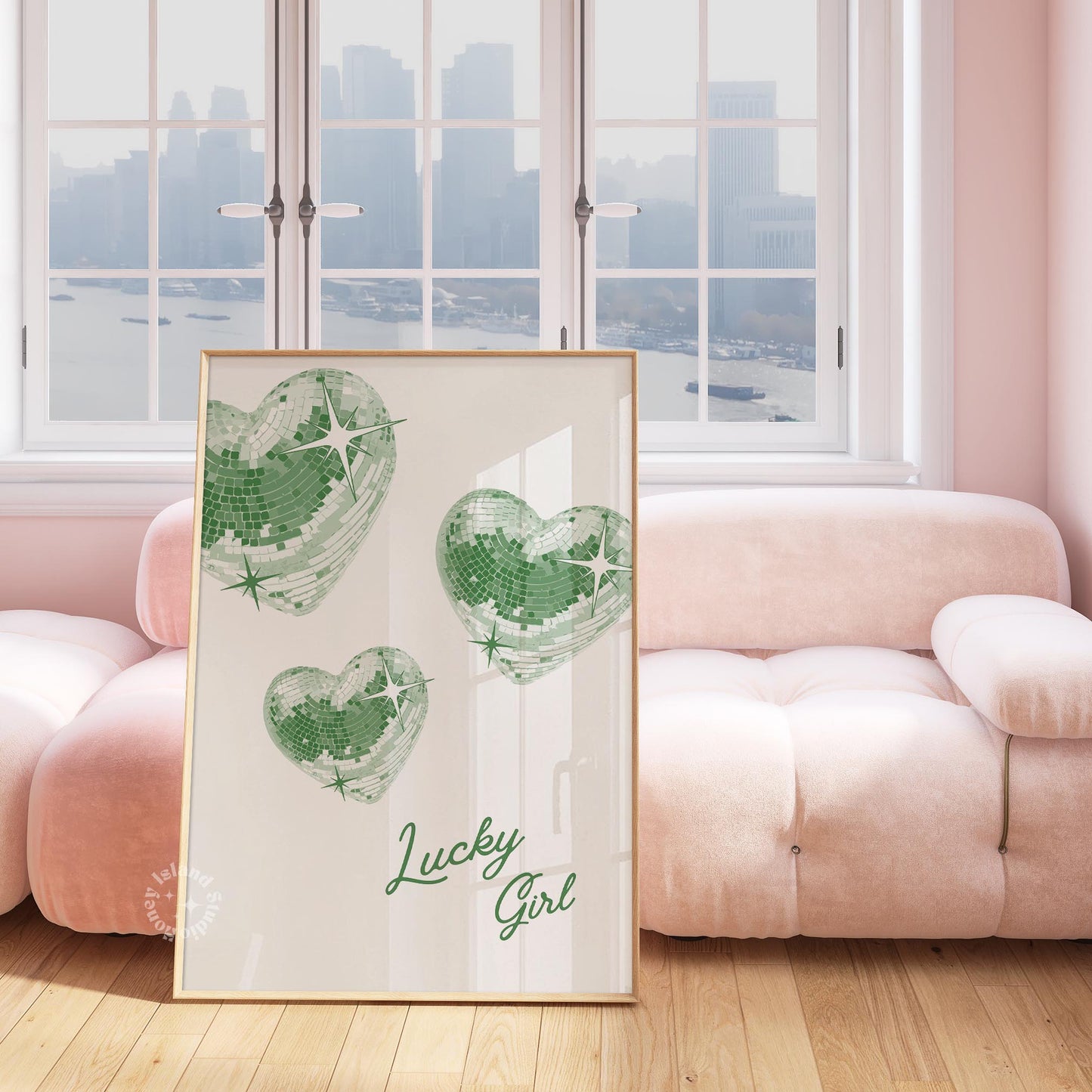 Trendy Disco Hearts Y2K Green Poster
