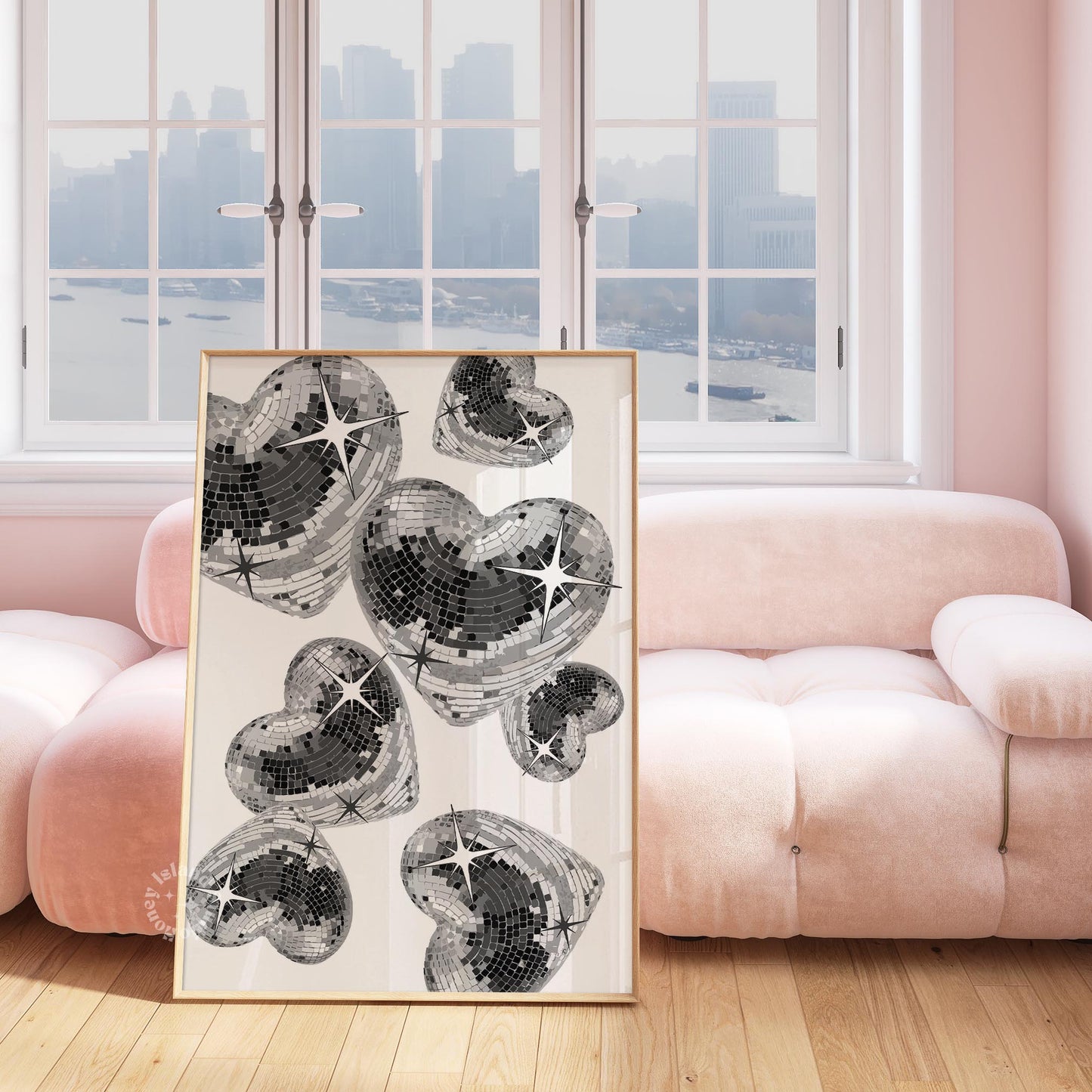 Trendy Disco Hearts Poster Black White