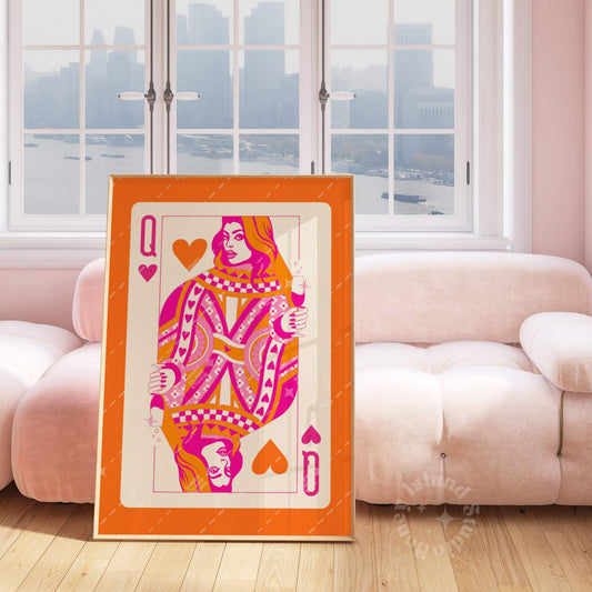 Queen Of hearts Champagne Poster Orange Pink