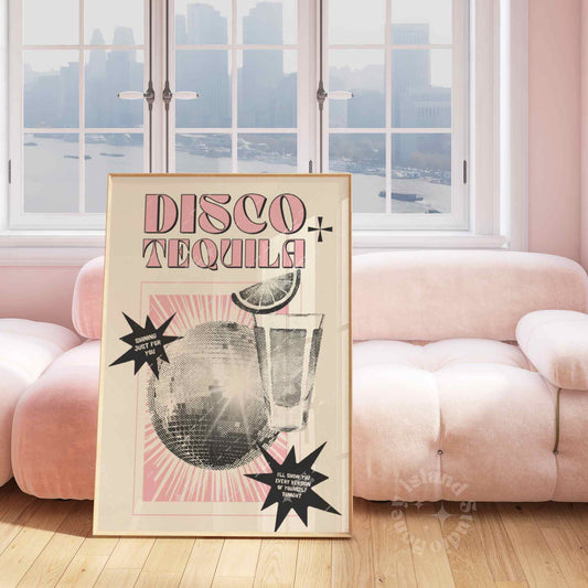 Retro Disco + Tequila Poster Pink/Cream