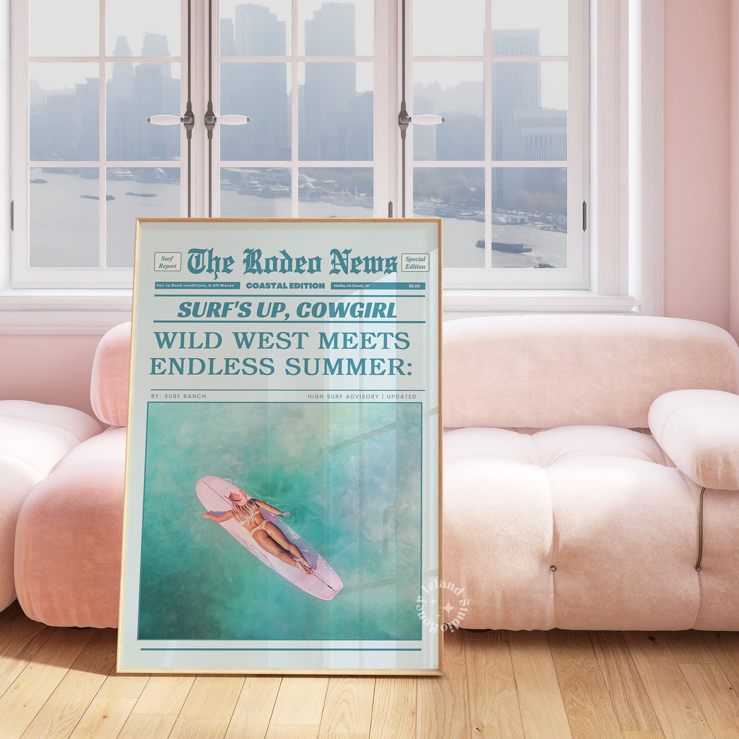 Blue Coastal Cowgirl Wall Decor – Vintage Newspaper Style Art Print