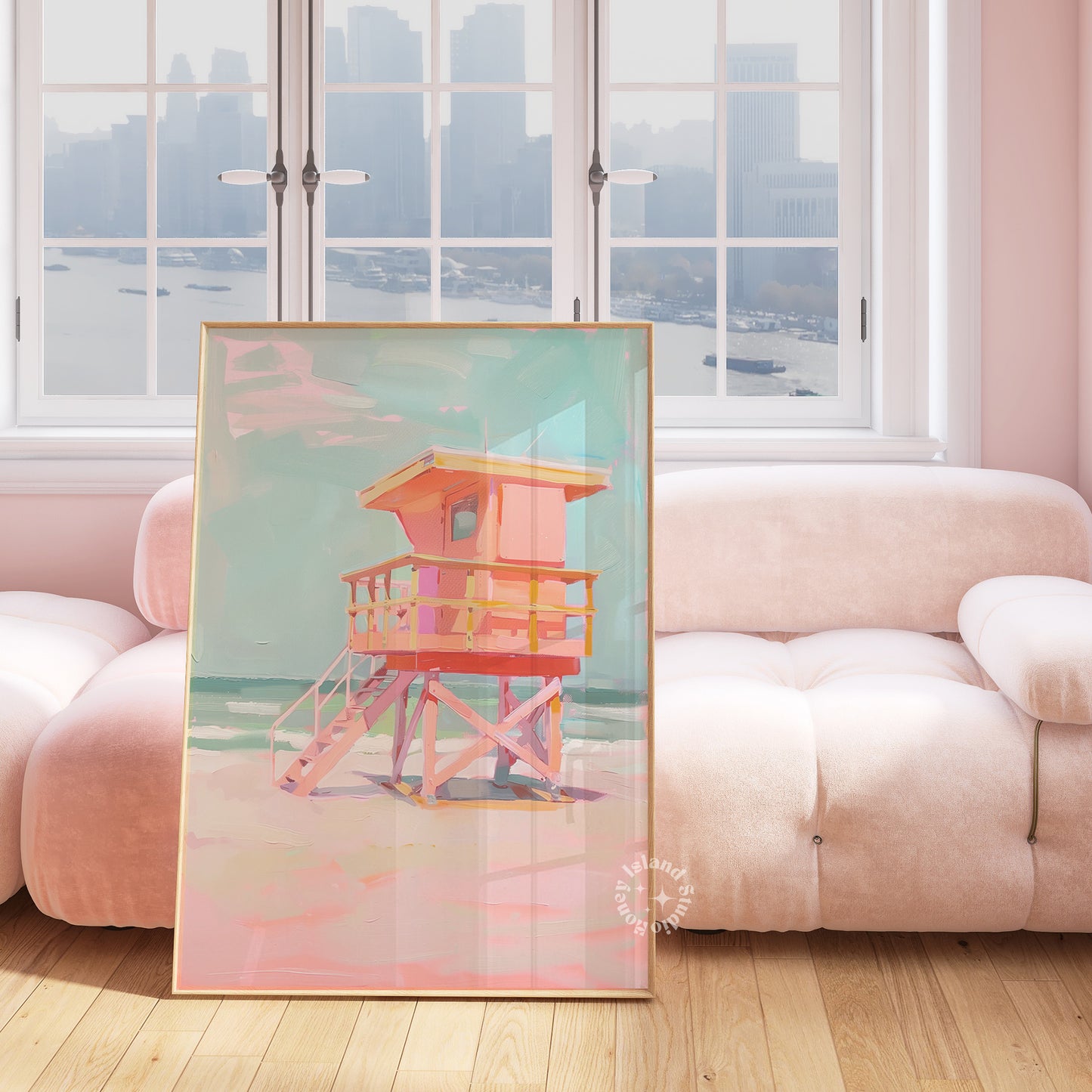 Coastal Lifeguard Tower Painting, Beach Wall Art, Coastal Decor, Pastels Artwork, Pink Coastal Decor, beach wall decor,pink beach decor,coastal wall art,lifeguard tower art,beach house painting,pastel coastal decor,coastal home art,nautical artwork,pink coastal art,beach scene painting,pastel wall art,coastal lifeguard, pastel coastal art