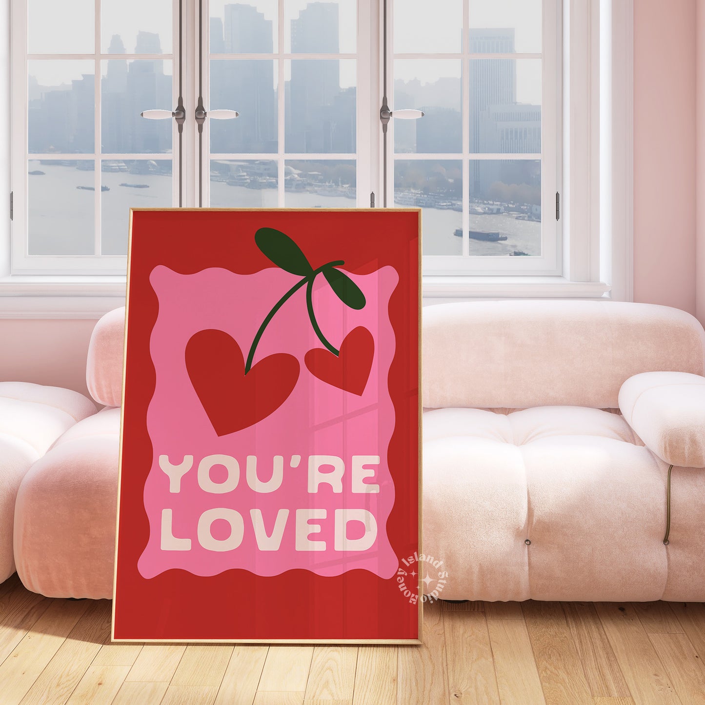 You're Loved Print, Affirmation Poster, Trendy Pink Red Girly Prints,