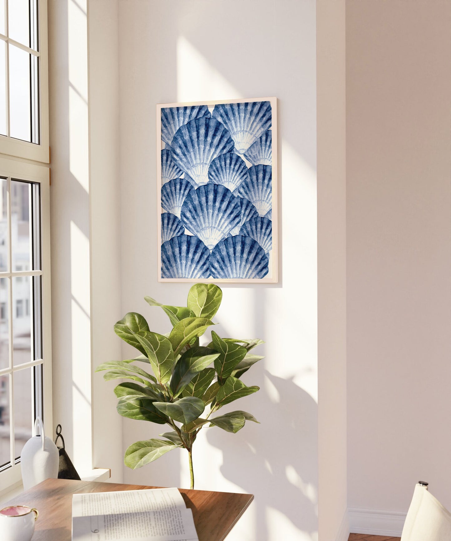 coastal wall art, beach home decor, seashell art print, ocean wall decor, blue beach print, nautical shell art, beach bathroom art, seaside decor, ocean themed art, coastal shell art, beach house print, blue coastal print, sea life wall art