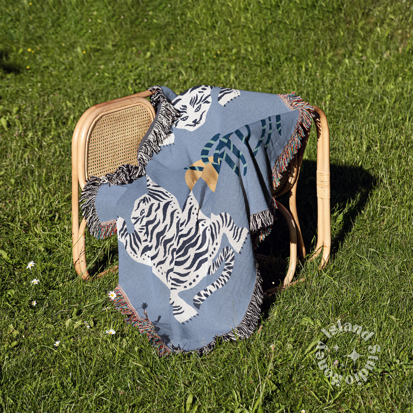 Tiger Blanket Blue Woven Blankets
