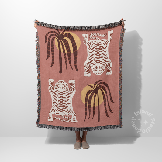 White Tiger Sunset Woven Blanket