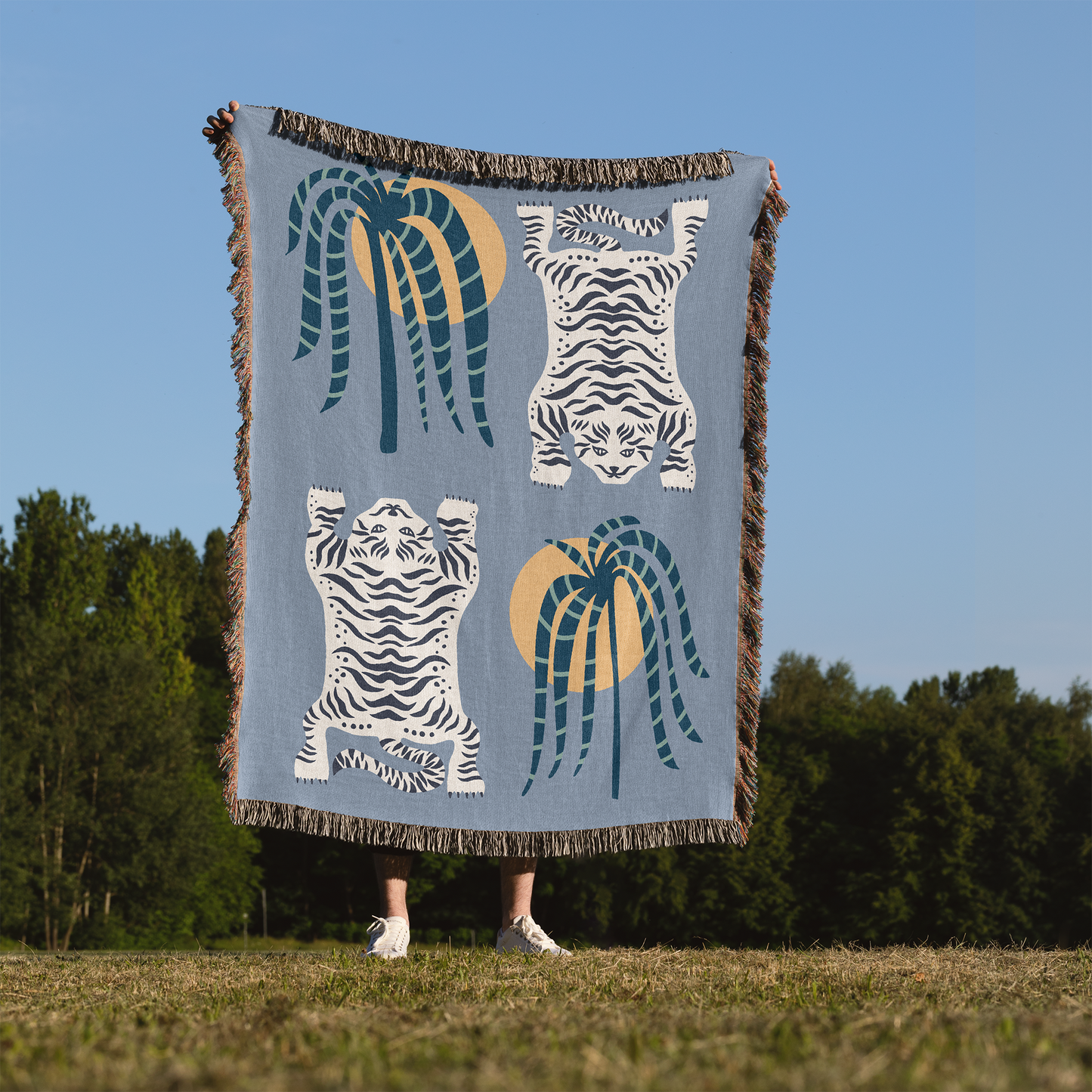 Tiger Blanket Blue Woven Blankets