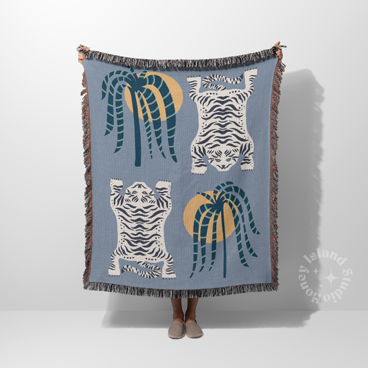 Tiger Blanket Blue Woven Blankets