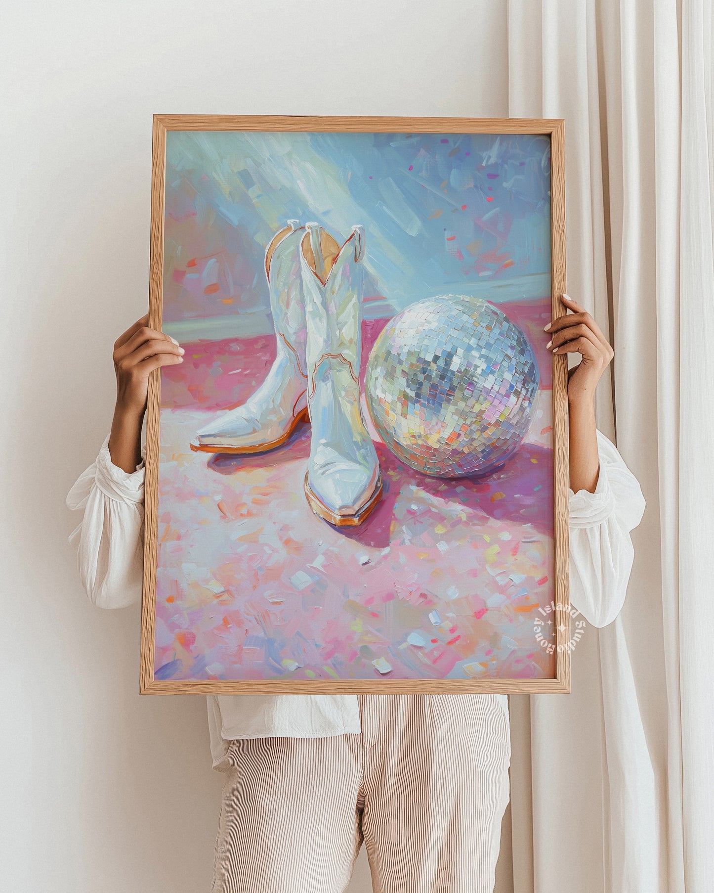 Disco Cowgirl Wall Art, Cowgirl Boot Painting Poster, Western print, Trendy Pastels