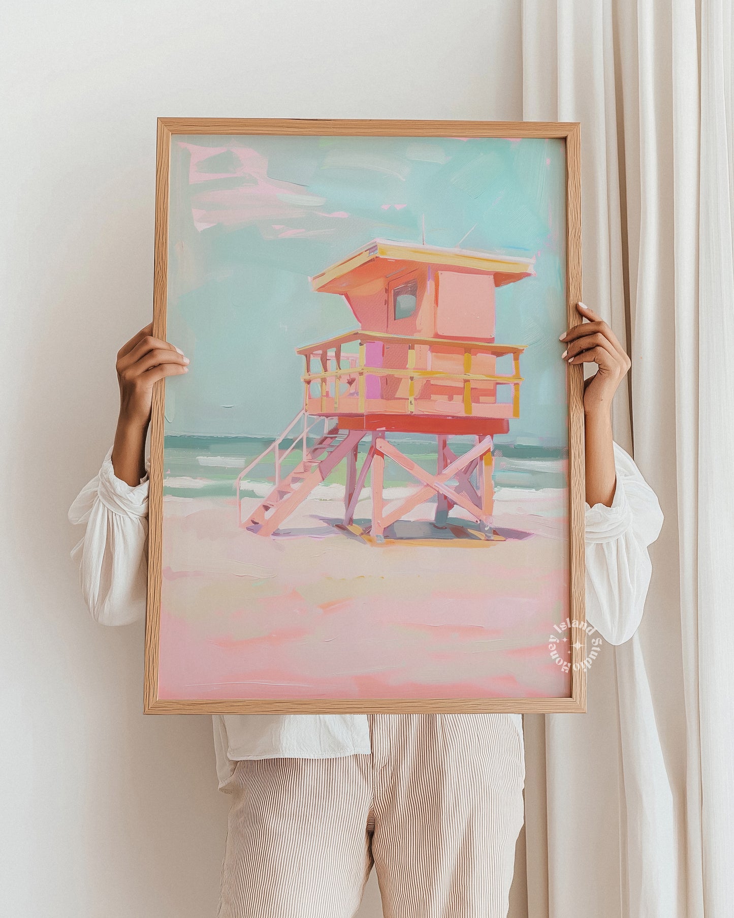 Coastal Lifeguard Tower Painting, Beach Wall Art, Coastal Decor, Pastels Artwork, Pink Coastal Decor, beach wall decor,pink beach decor,coastal wall art,lifeguard tower art,beach house painting,pastel coastal decor,coastal home art,nautical artwork,pink coastal art,beach scene painting,pastel wall art,coastal lifeguard, pastel coastal art/