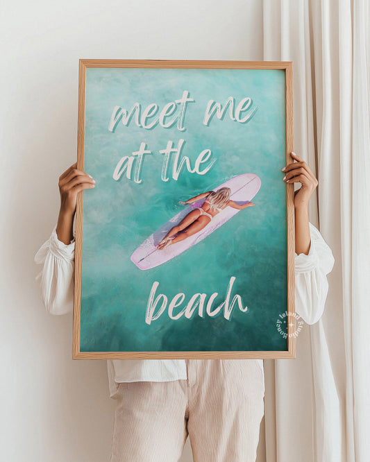 Meet me at tbe beach Poster, Coastal Cowgirl Wall art, Surfing  Print