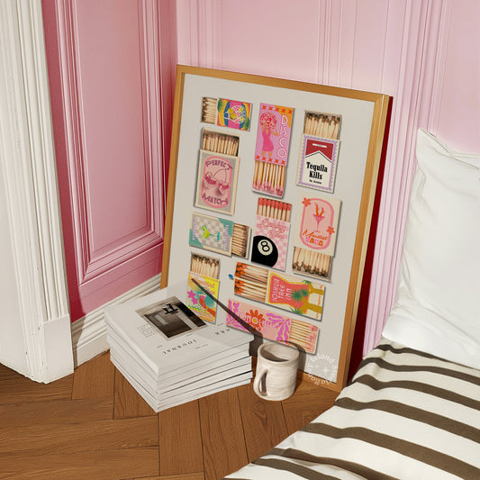 Vintage Matchbox Poster - Pink