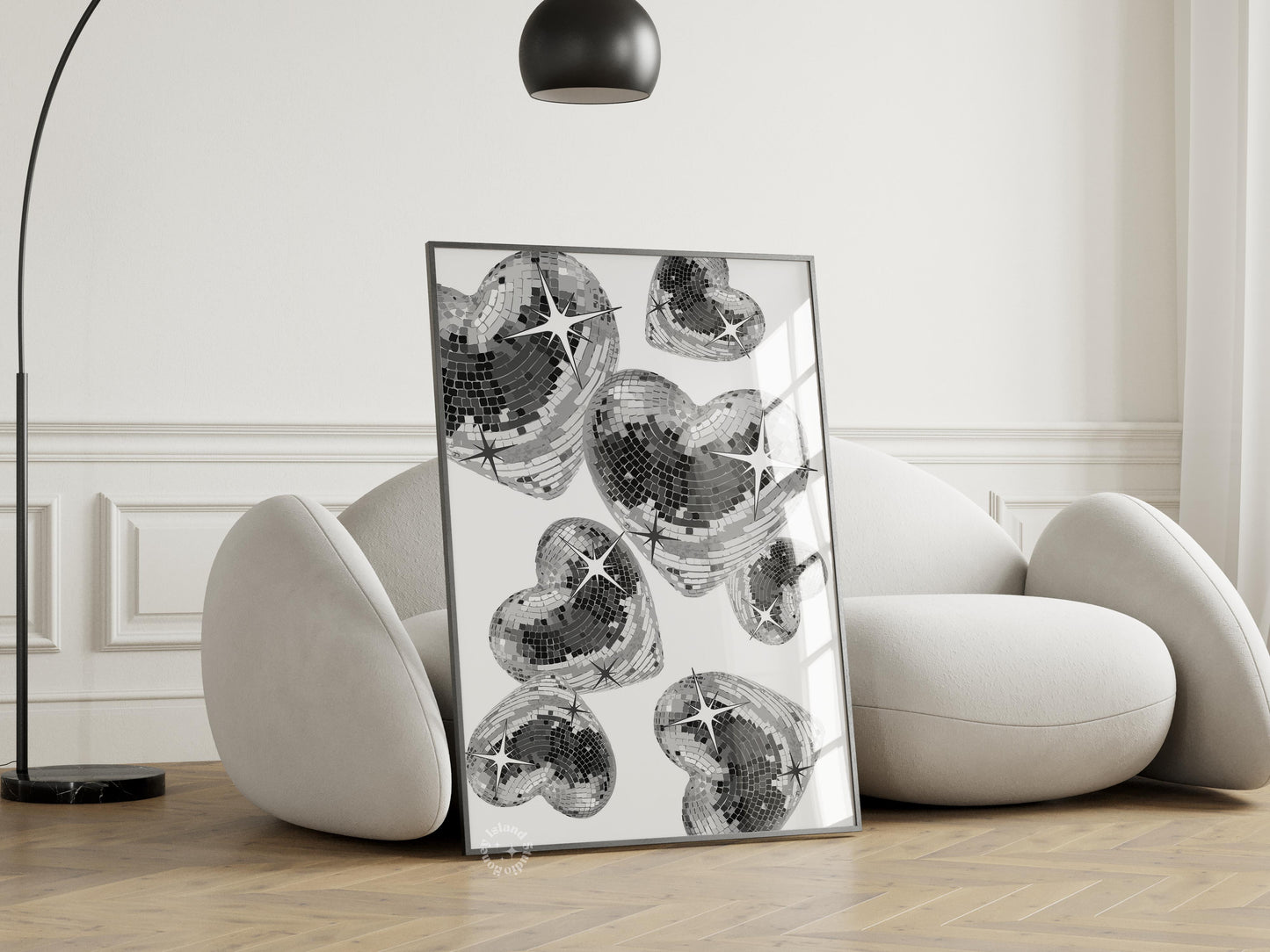 Trendy Disco Hearts Poster Black White