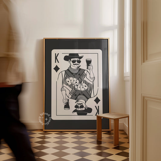 Cowboy King of Diamonds Matte Paper Poster - Black