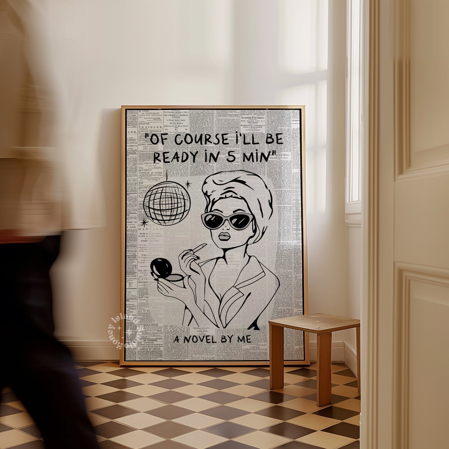 Newspapers Disco Bathroom Matte Paper Poster - Black/White