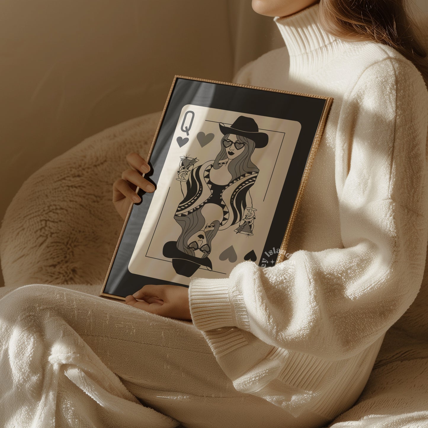 Queen of Hearts Cowgirl Matte Paper Poster - Black