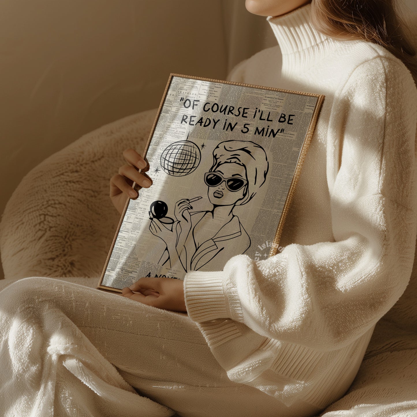 Newspapers Disco Bathroom Matte Paper Poster - Black/White