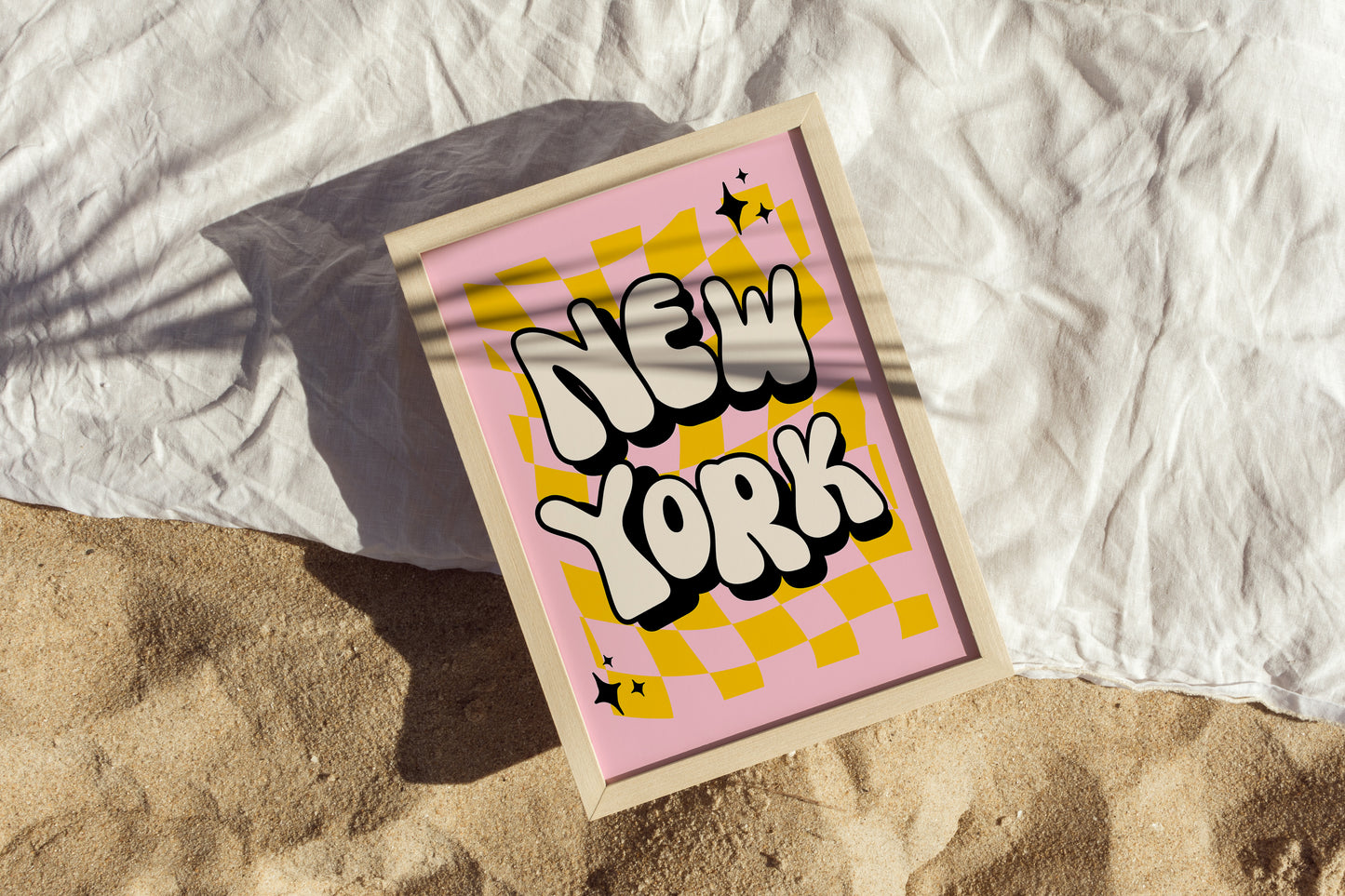 Trendy Dorm Decor – Groovy New York Poster with Funky 70s Vibe New York Funky Print - Pink