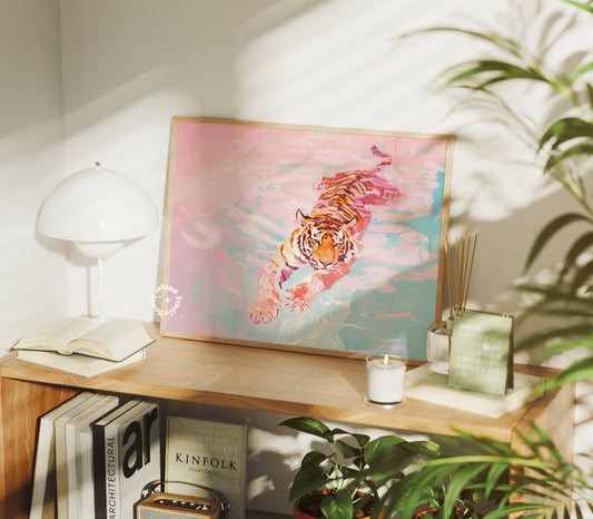 Tiger Swimming Poster - Landscape