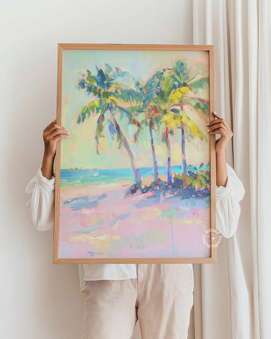 Palm trees painting print wall decor, Beach wall art, Tropical beach print, Coastal dream sunset, beach house decor, california sunset poster