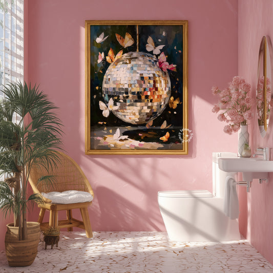 Retro Disco Ball Butterflies Painting Wall art Print