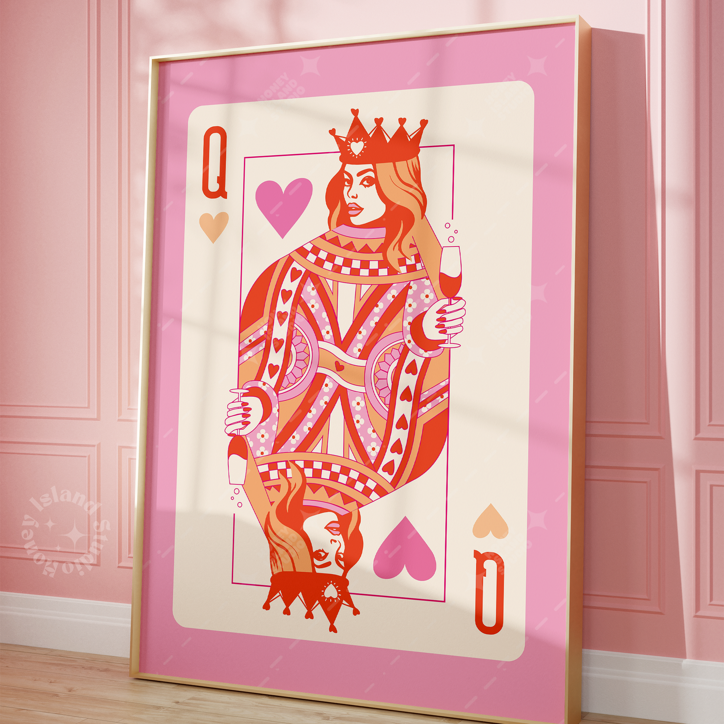 Queen of Hearts, Retro Wall Art - Pink/Orange