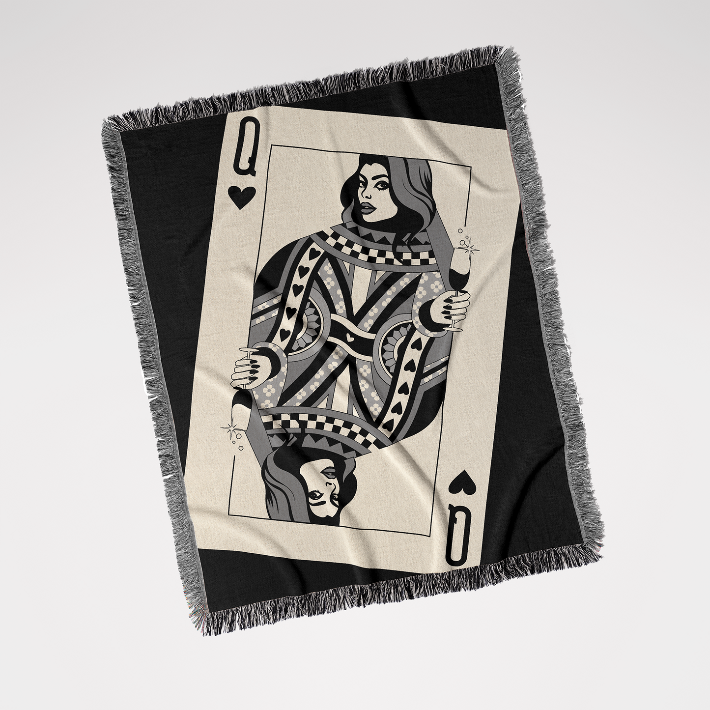 Queen Of Hearts Woven Blanket - Black