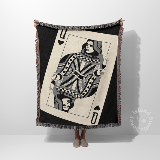 Queen Of Hearts Woven Blanket - Black