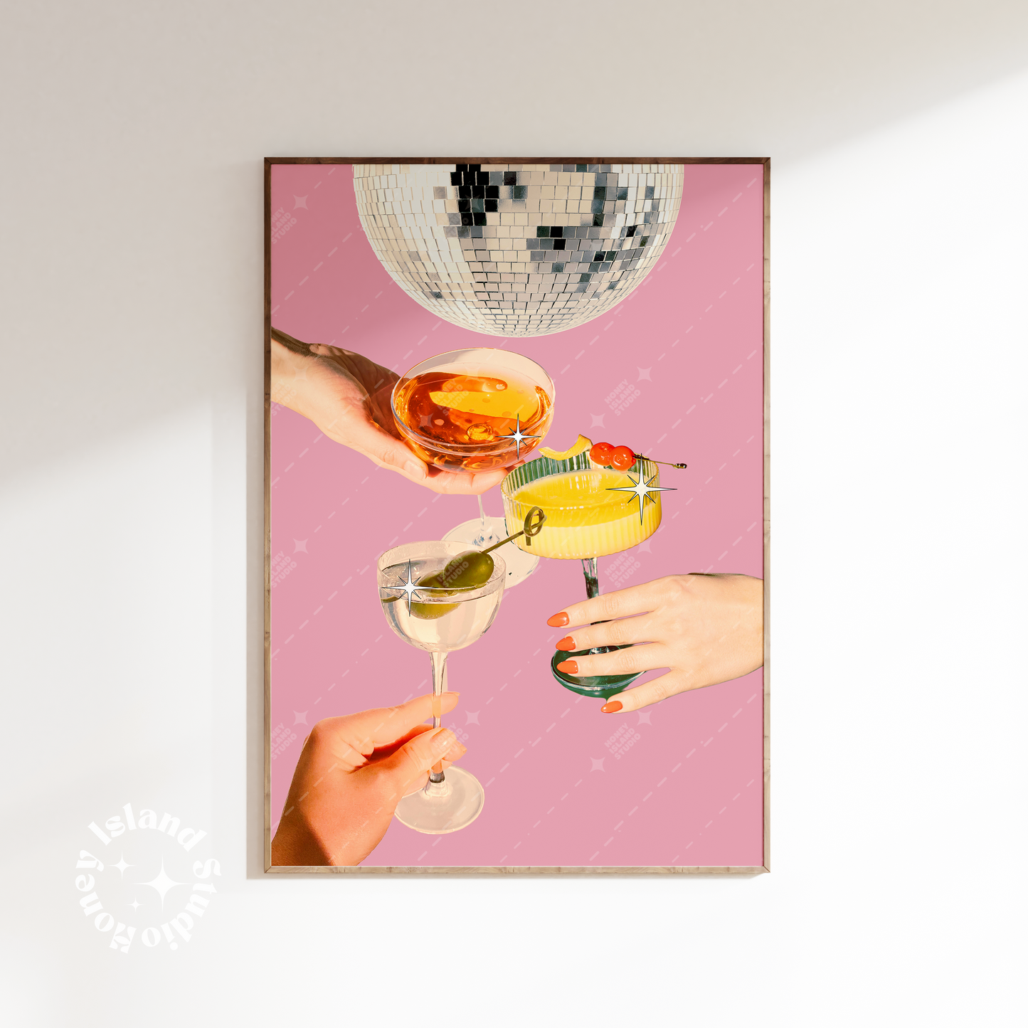 Retro Cheers bar cart decor pink disco ball