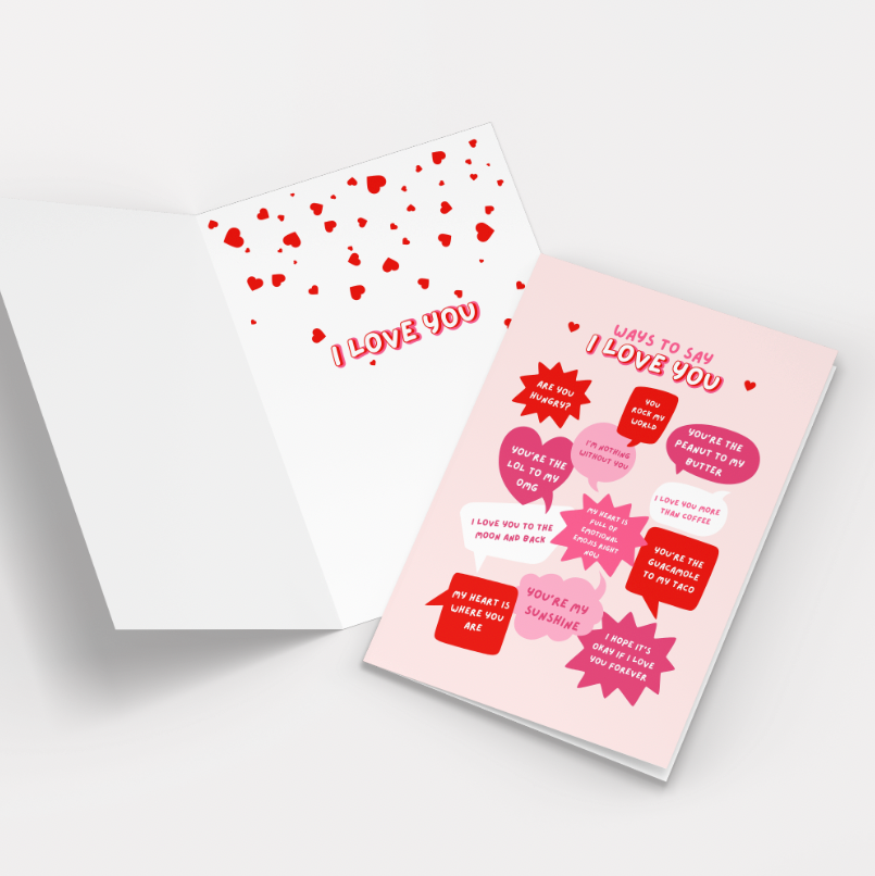 Valentines Day Card, Ways to say  I love You Pack of 10 Greeting Cards