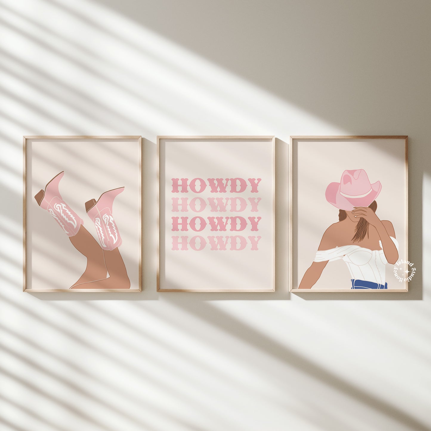 Set of 3 Cowgirl Prints - Light Pink - Digital