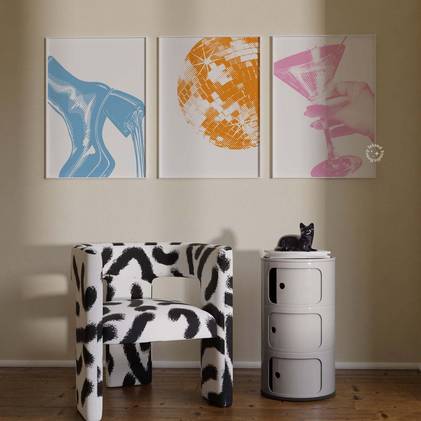 Set of 3 Disco Martini Print - Pastels - Digital
