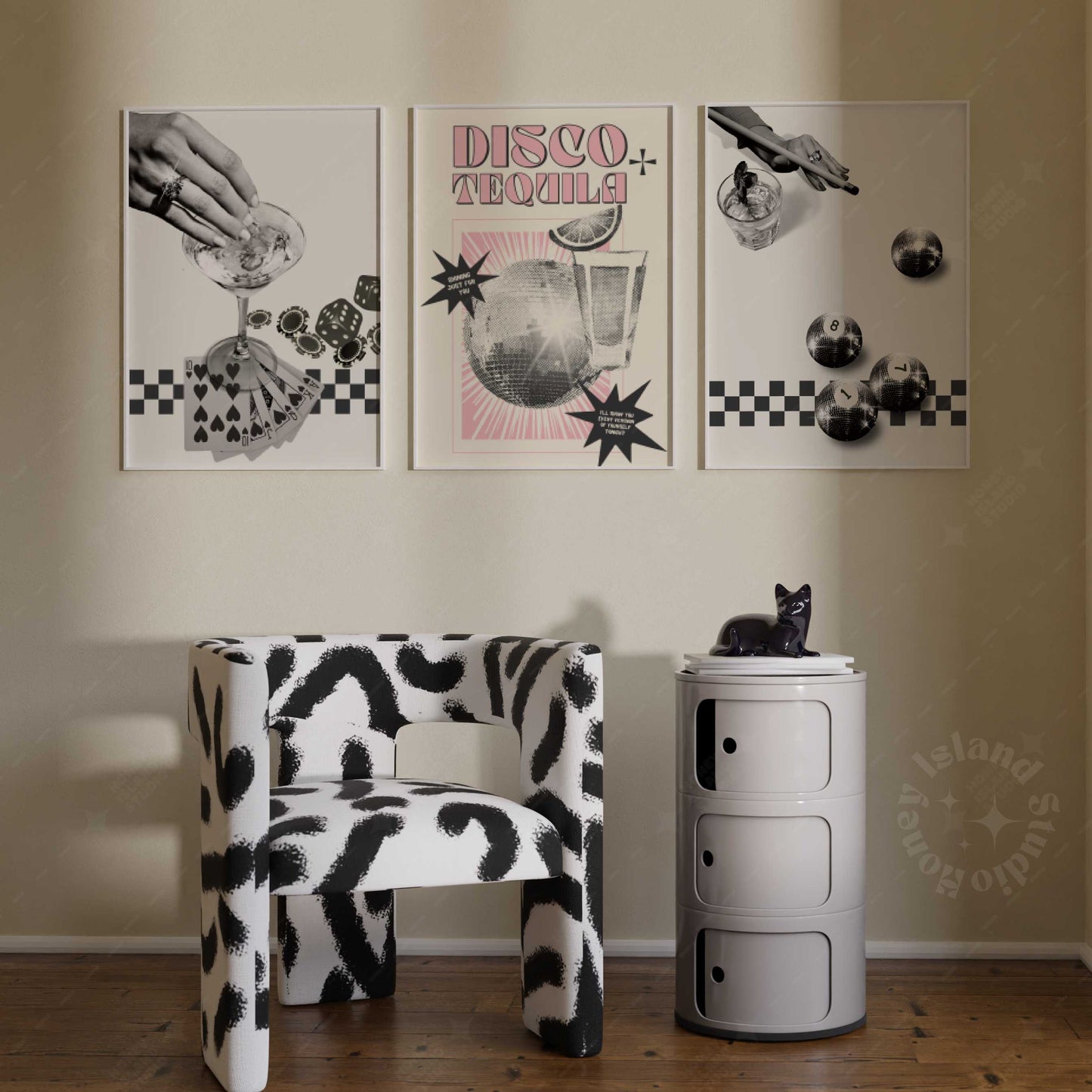 Retro Playing Cards Poster Black/Off-white