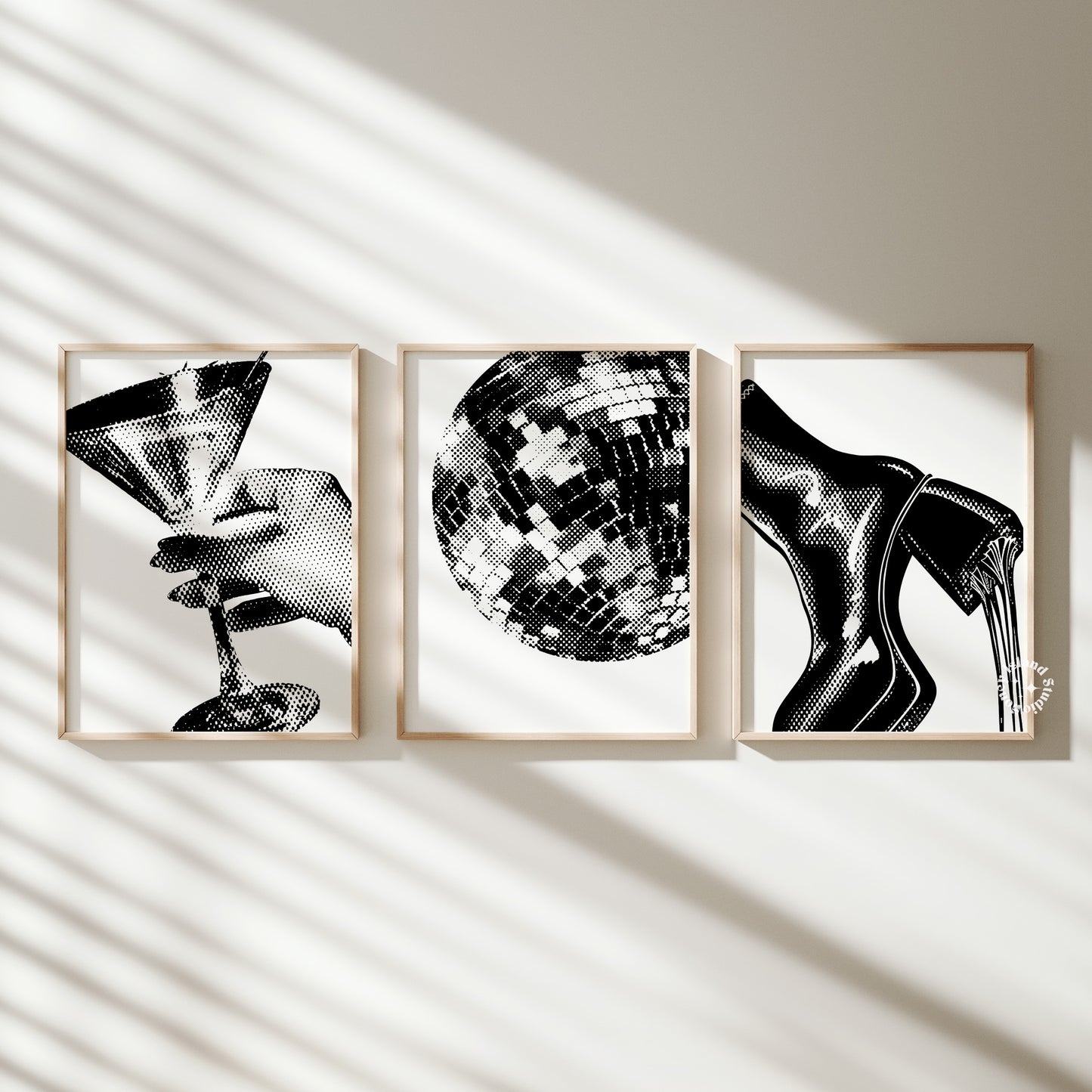 Set of 3 Disco Martini - Black White - Digital