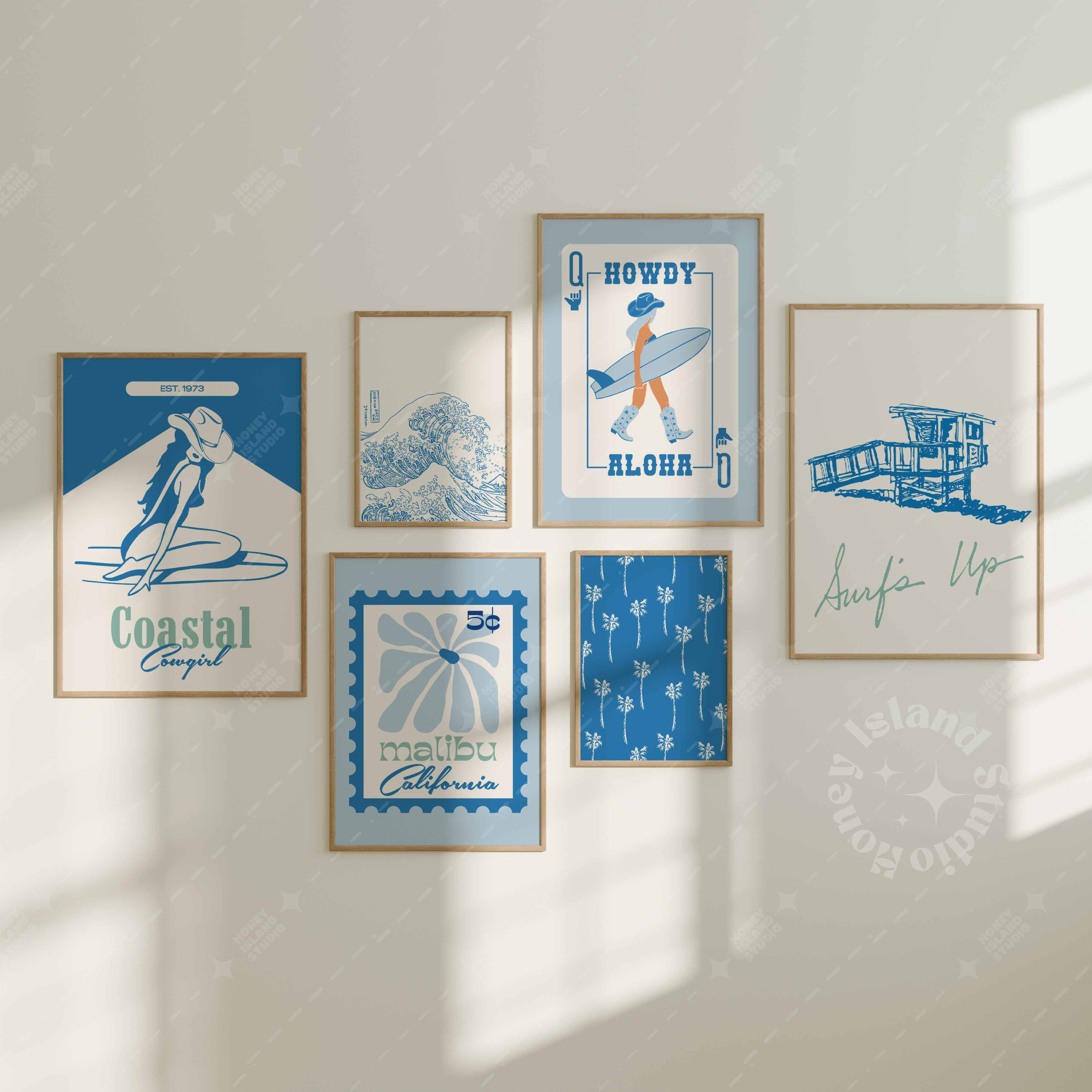 Set of 6 Coastal Cowgirl Blue Wall Art - Digital – Honey Island Studio