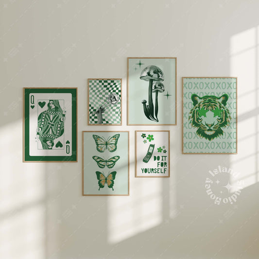 Butterflies Green Preppy Wall Art Poster