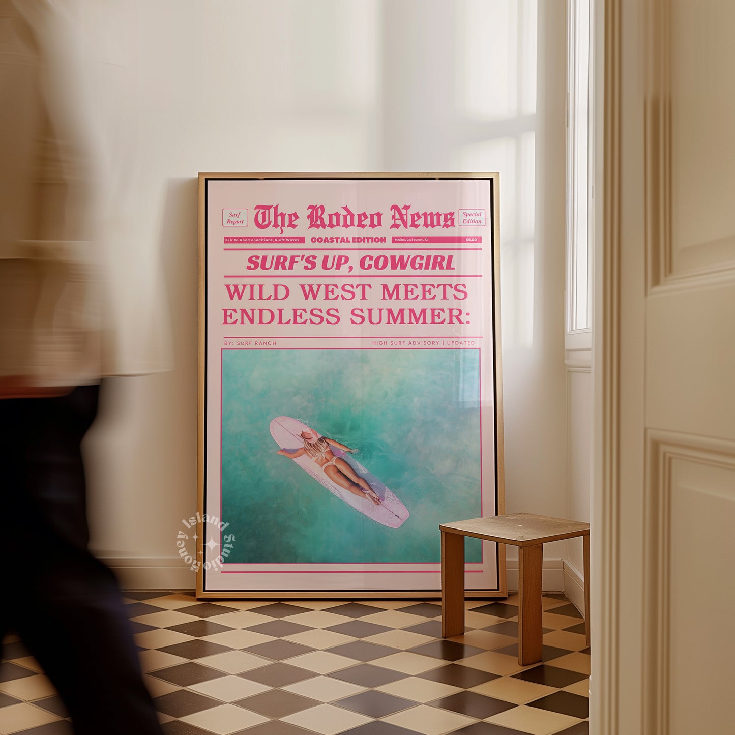 Pink Wall Art – Coastal Cowgirl Aesthetic with Retro Rodeo Newspaper Style