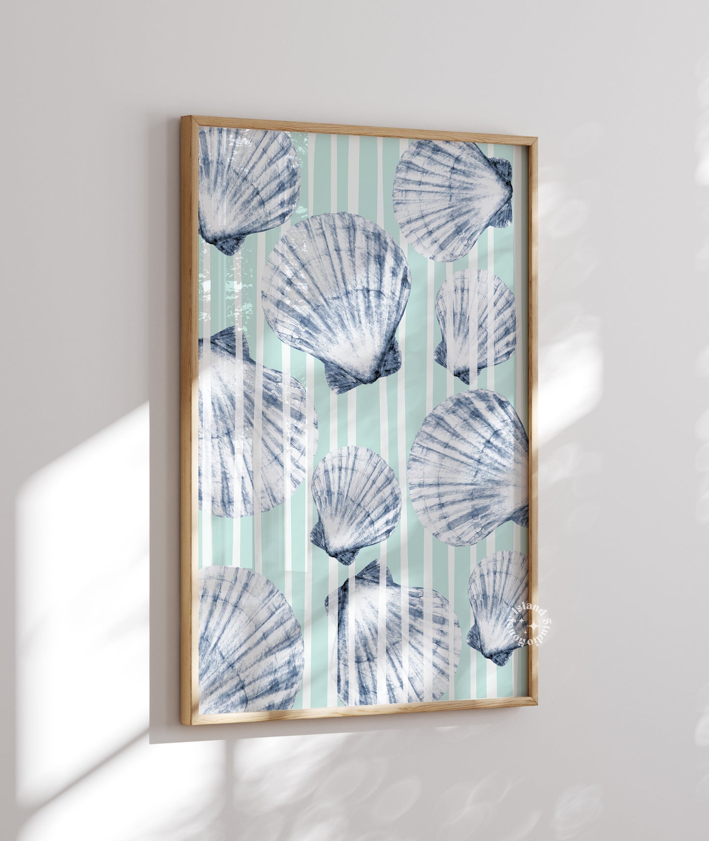 Seashell Wall Art Coastal Beach Print – Blue Nautical Shell Artwork for Bathroom or Living Room – Ocean Inspired Home Decor Poster