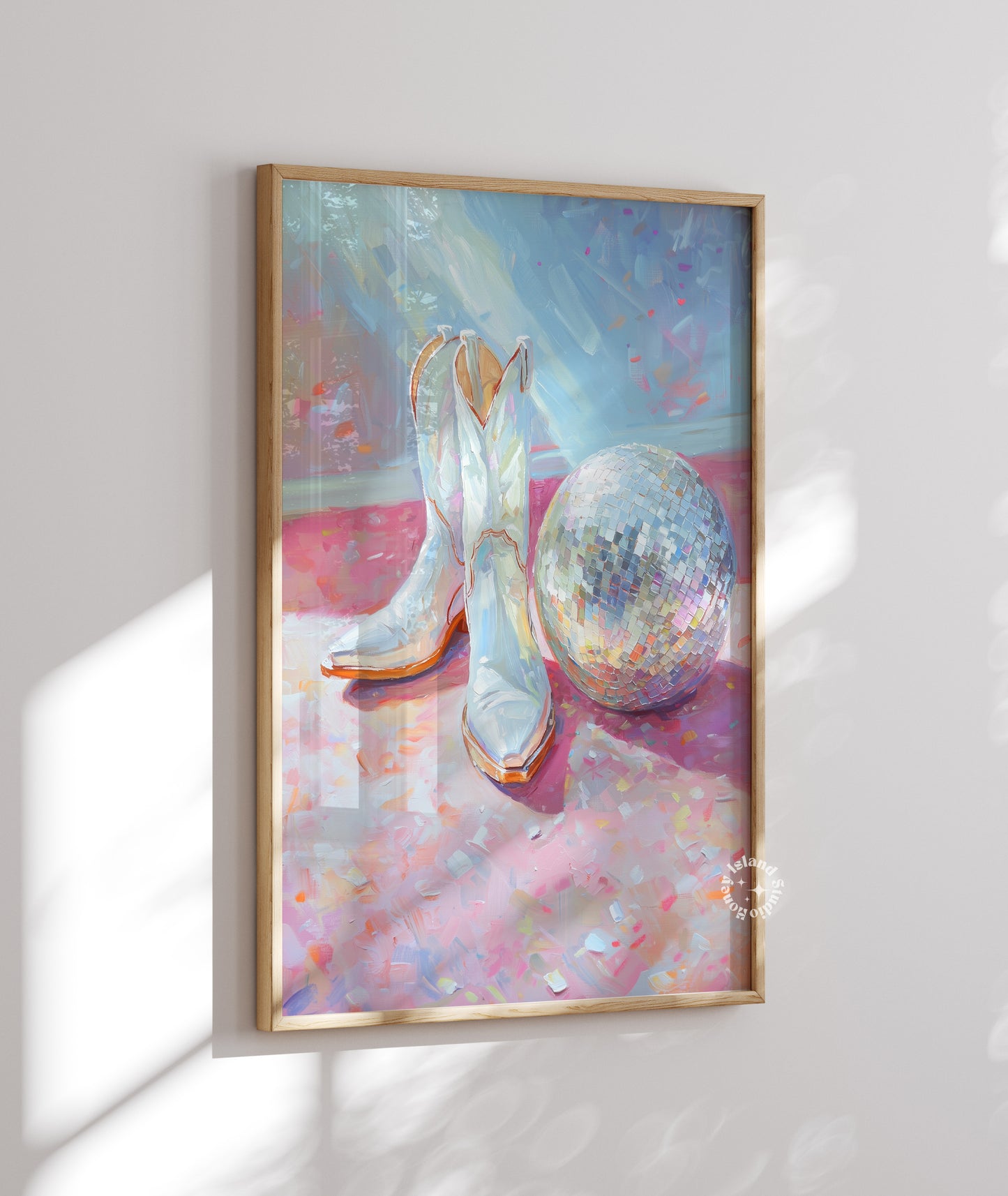 Disco Cowgirl Wall Art, Cowgirl Boot Painting Poster, Western print, Trendy Pastels