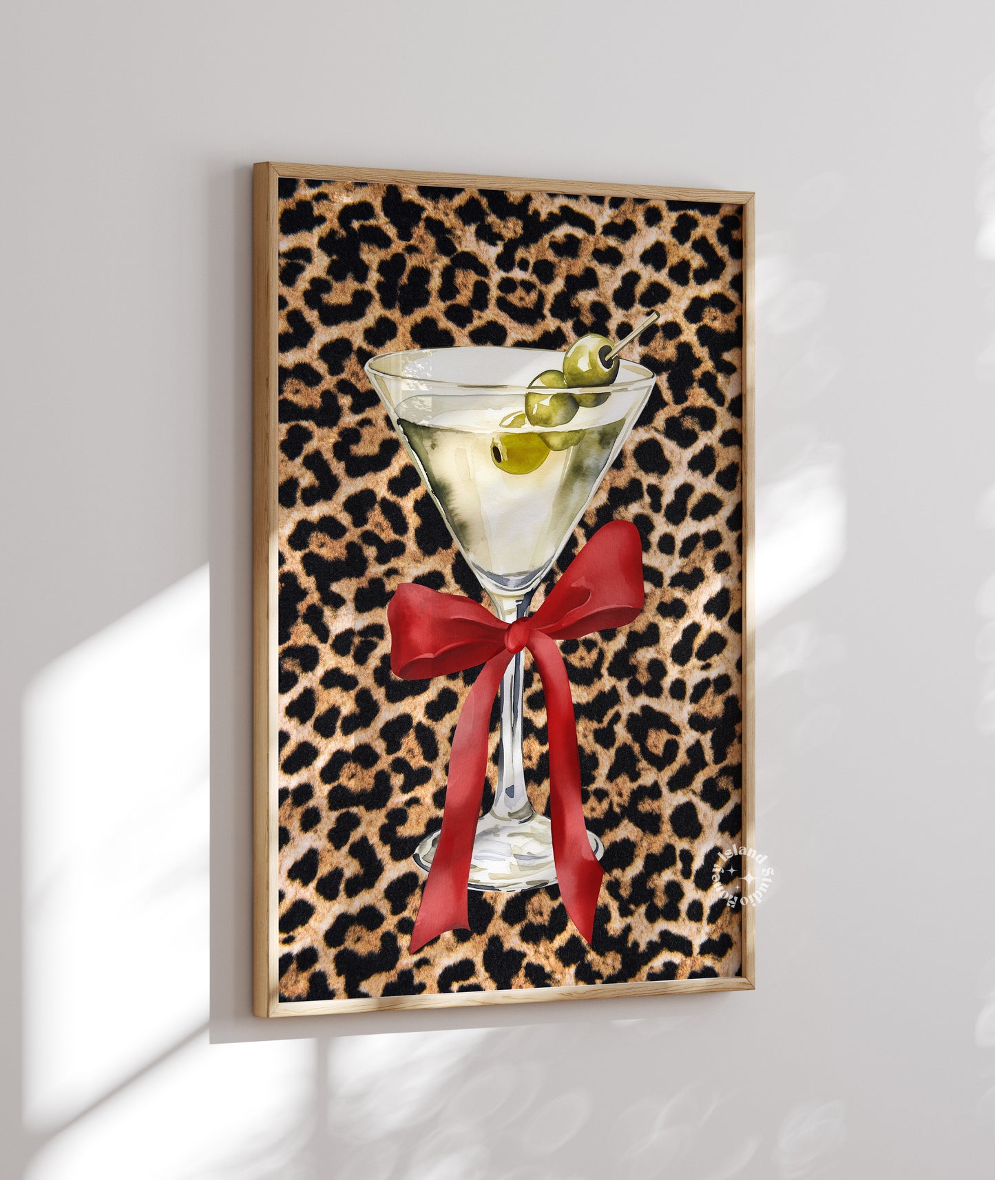 Martini Cocktail Glass with Bow Leopard Red Aesthetic Print