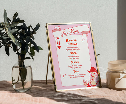 Queen of Hearts - Lucky In Love Bar Drinks Menu (Canva Template)