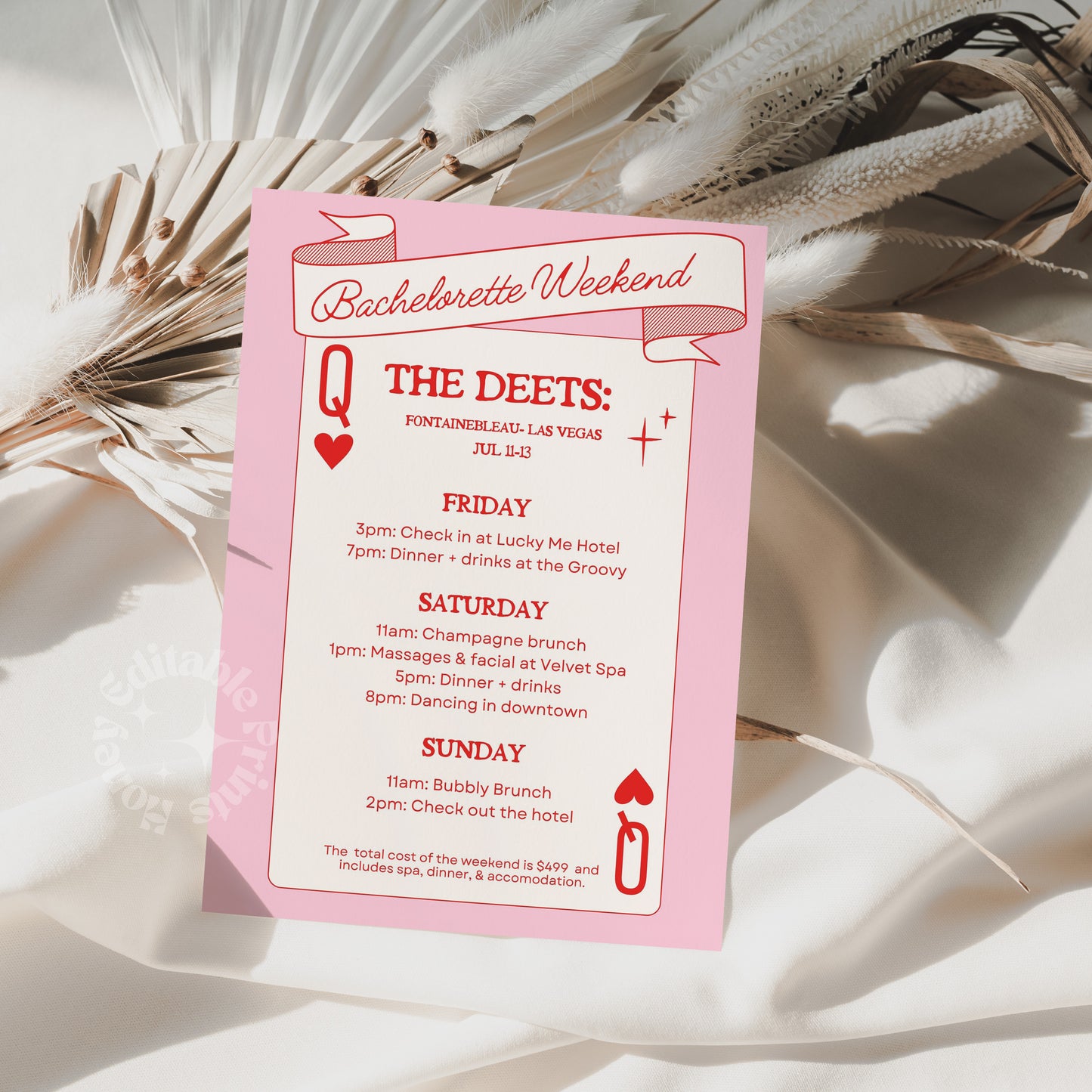 Queen of Hearts - Lucky In Love Bacherolette Invite (Canva Template)