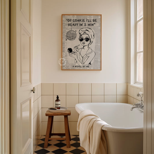Newspapers Disco Bathroom Matte Paper Poster - Black/White