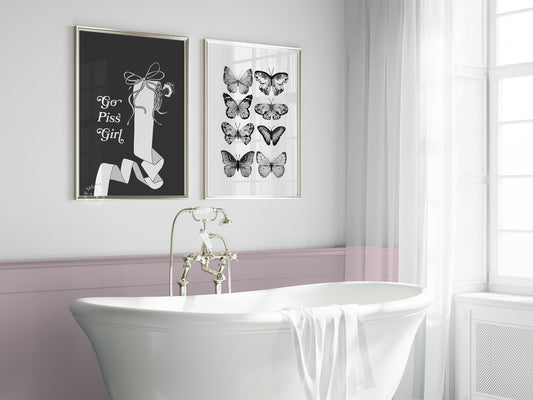 Go Piss Girl Coquette Bathroom Print - Black