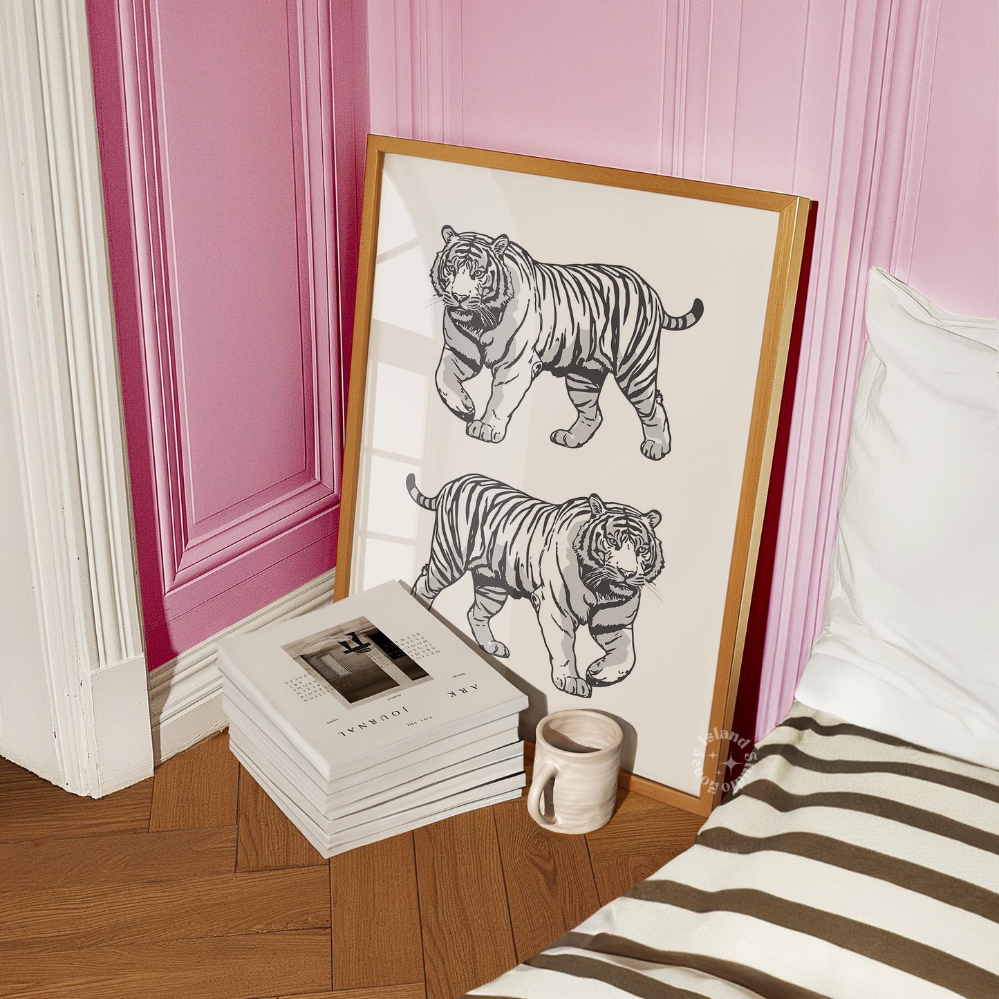 Preppy Tiger Print Black White Poster