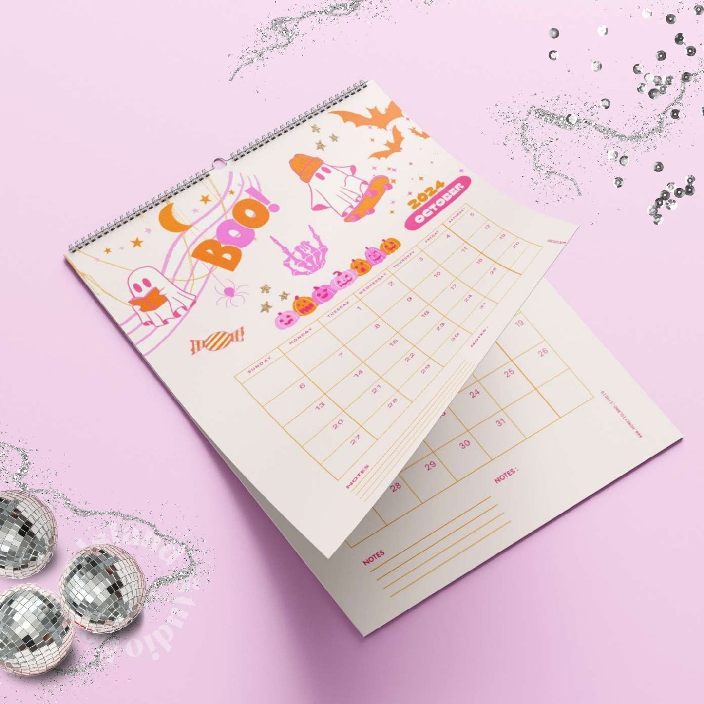 Preppy Girl 2024 Calendar Daily Planner Pink Orange