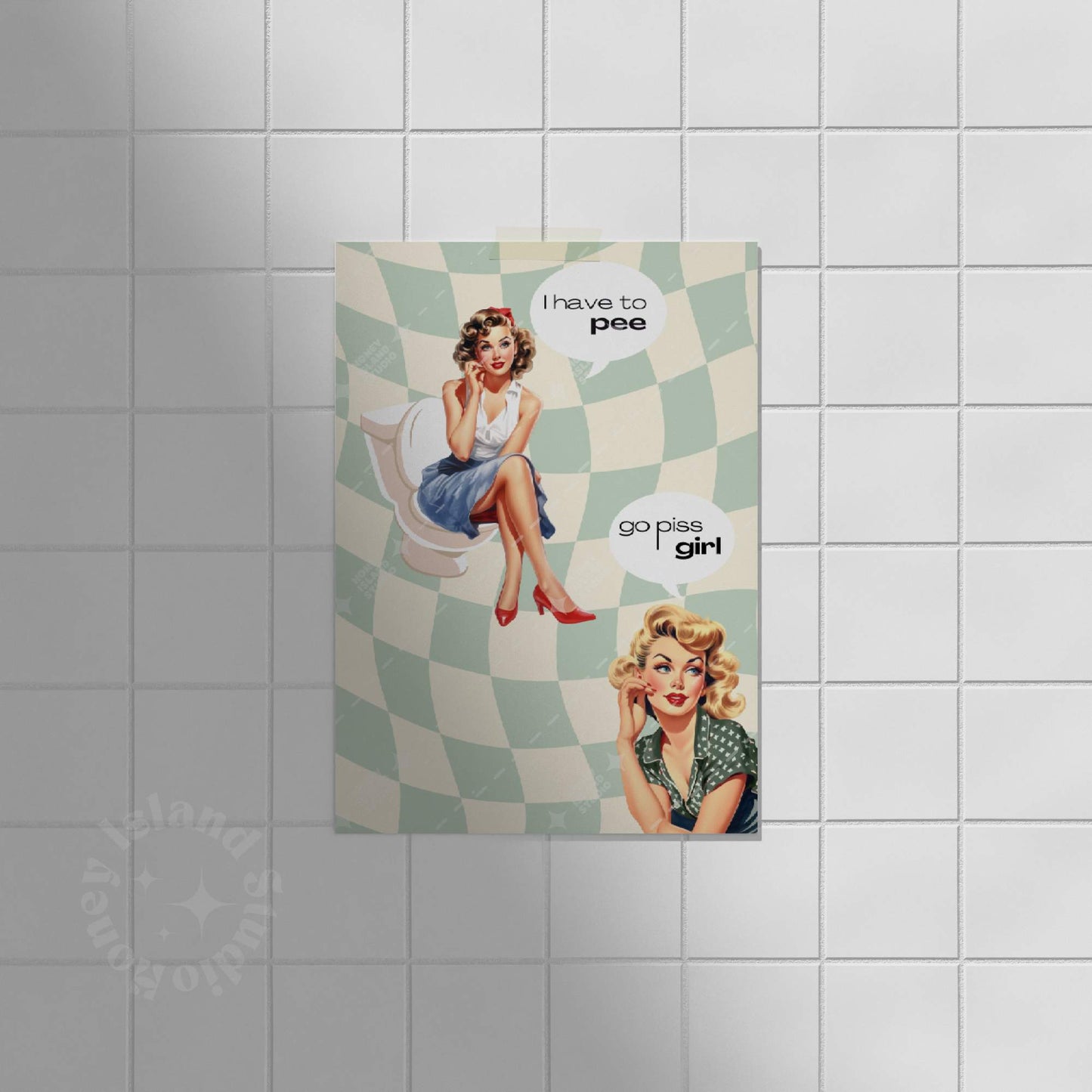 Go Piss Girl Green Bathroom Poster