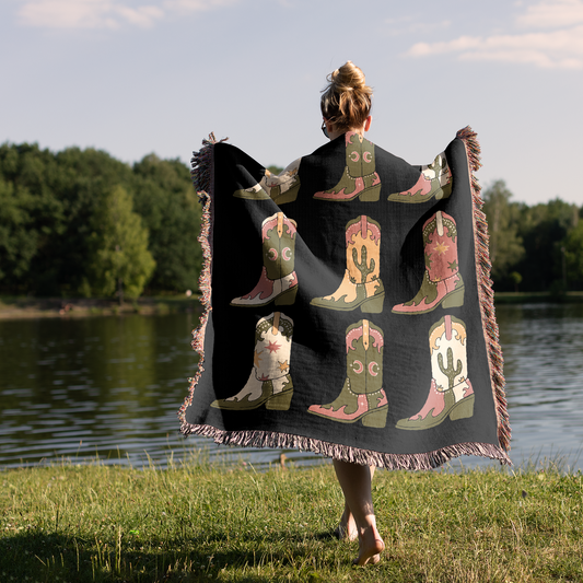 Cowgirl Boots Western Woven Blanket