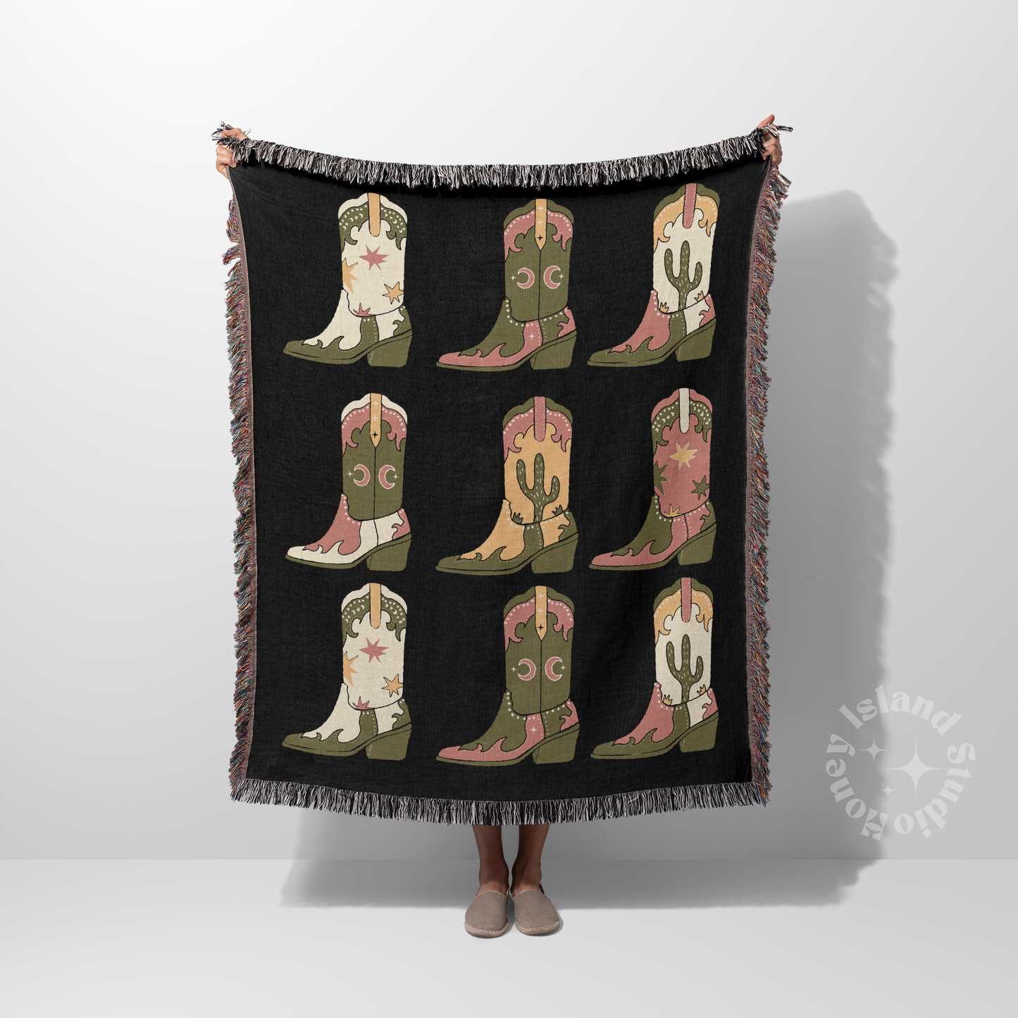 Cowgirl Boots Western Woven Blanket