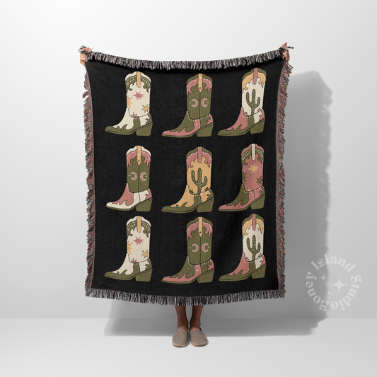 Cowgirl Boots Western Woven Blanket